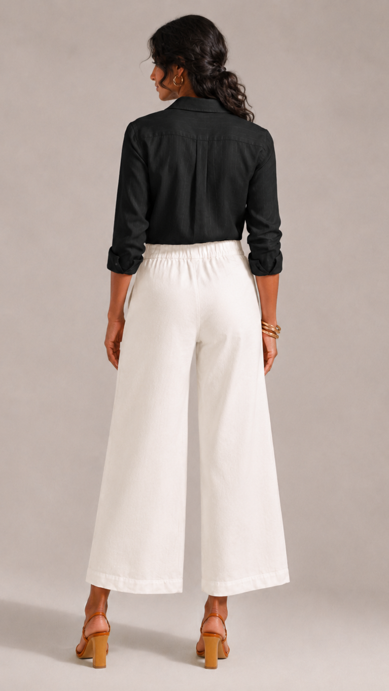 WHITE WIDE COTTON FLEX PANTS