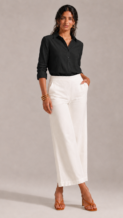 WHITE WIDE COTTON FLEX PANTS