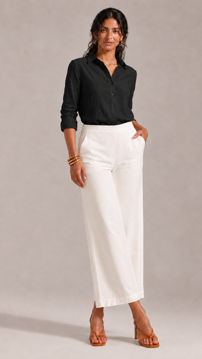 WHITE WIDE COTTON FLEX PANTS