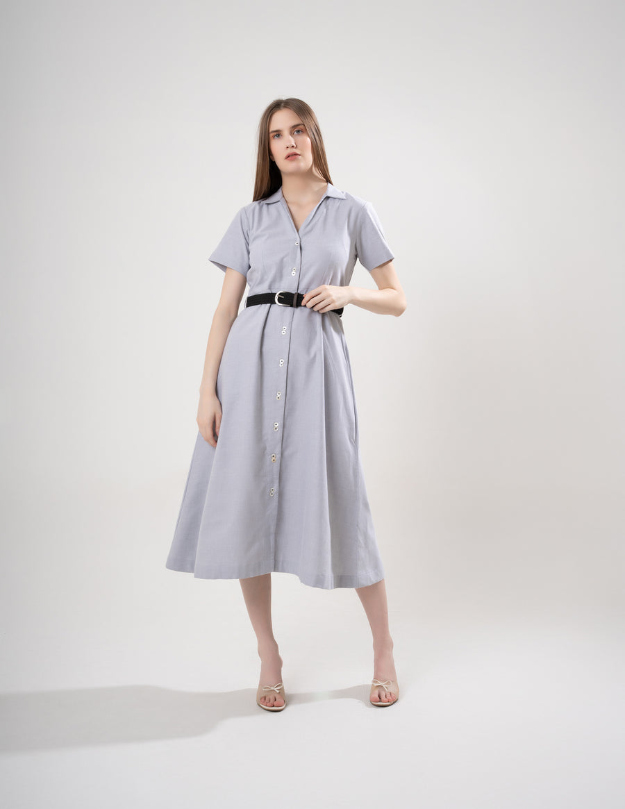 Grey Blue Linen Long Dress