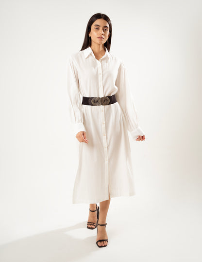 IVORY EASE LINEN SHIRT DRESS