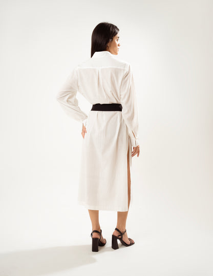 IVORY EASE LINEN SHIRT DRESS
