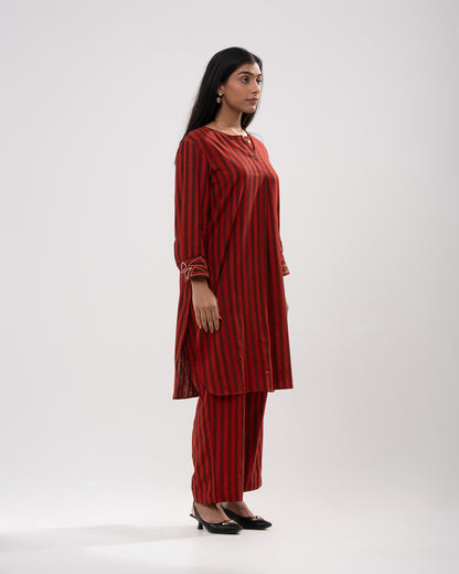 Red & Black Striped Cotton Kurta Set