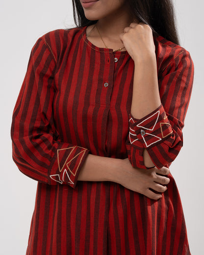 Red & Black Striped Cotton Kurta Set