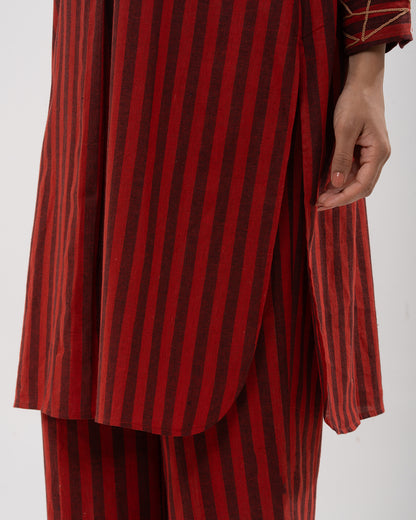 Red & Black Striped Cotton Kurta Set