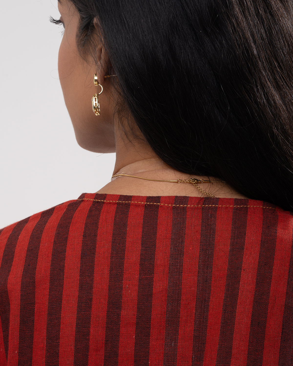 Red & Black Striped Cotton Kurta Set