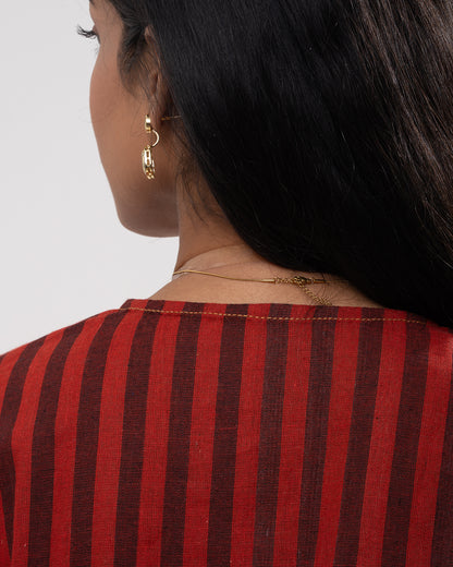 Red & Black Striped Cotton Kurta Set