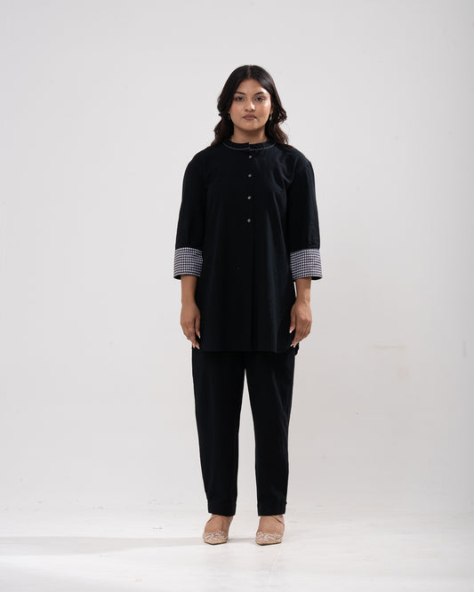 Black Gingham-Trimmed Cotton Co-ord Set