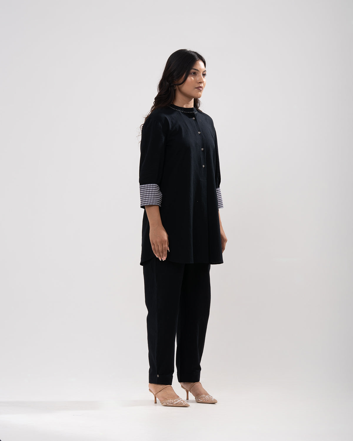 Black Gingham-Trimmed Cotton Co-ord Set