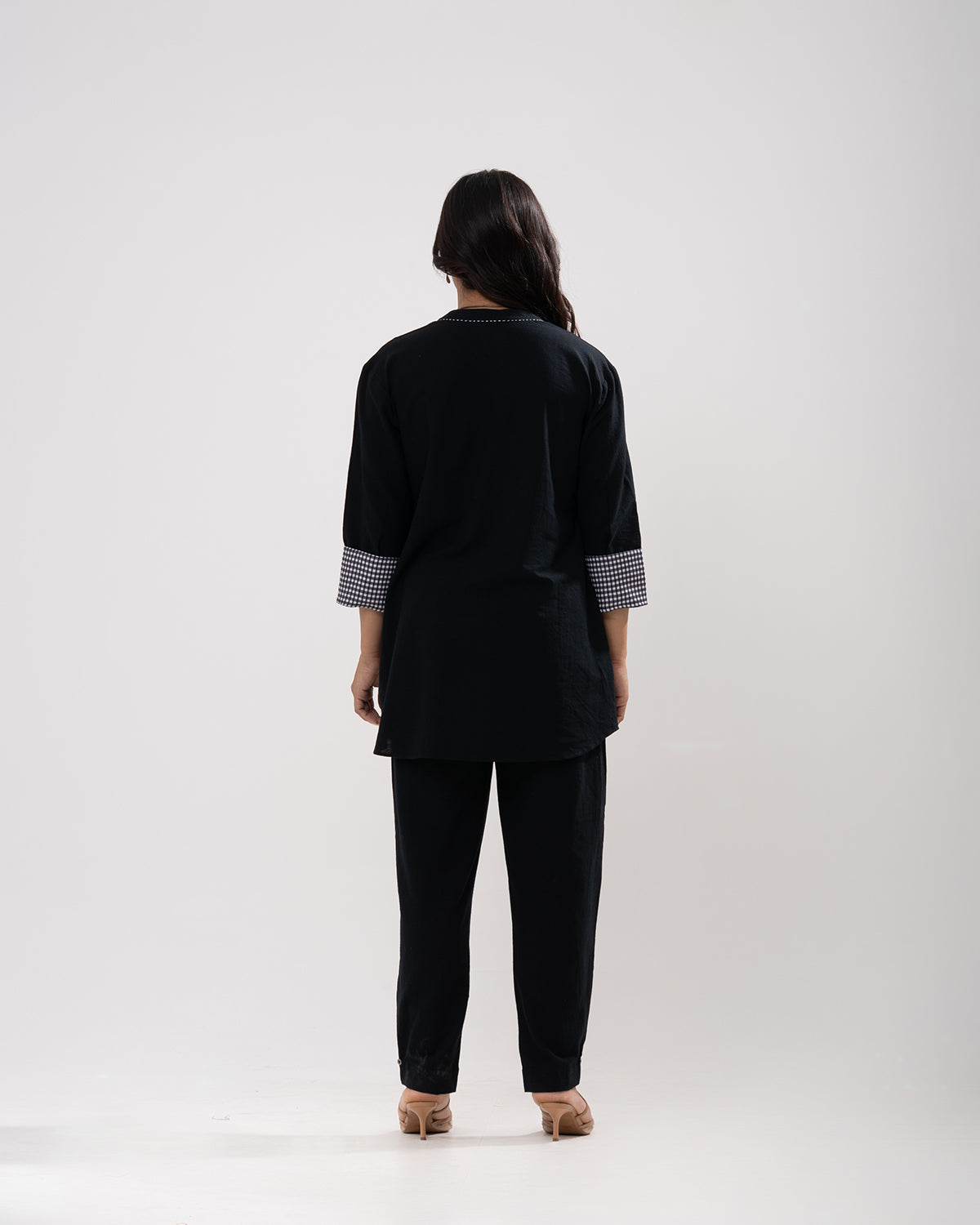 Black Gingham-Trimmed Cotton Co-ord Set
