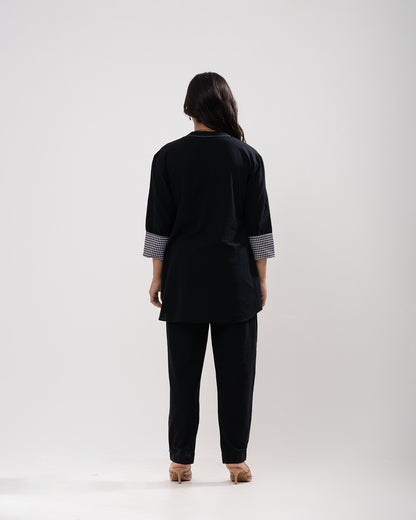 Black Gingham-Trimmed Cotton Co-ord Set