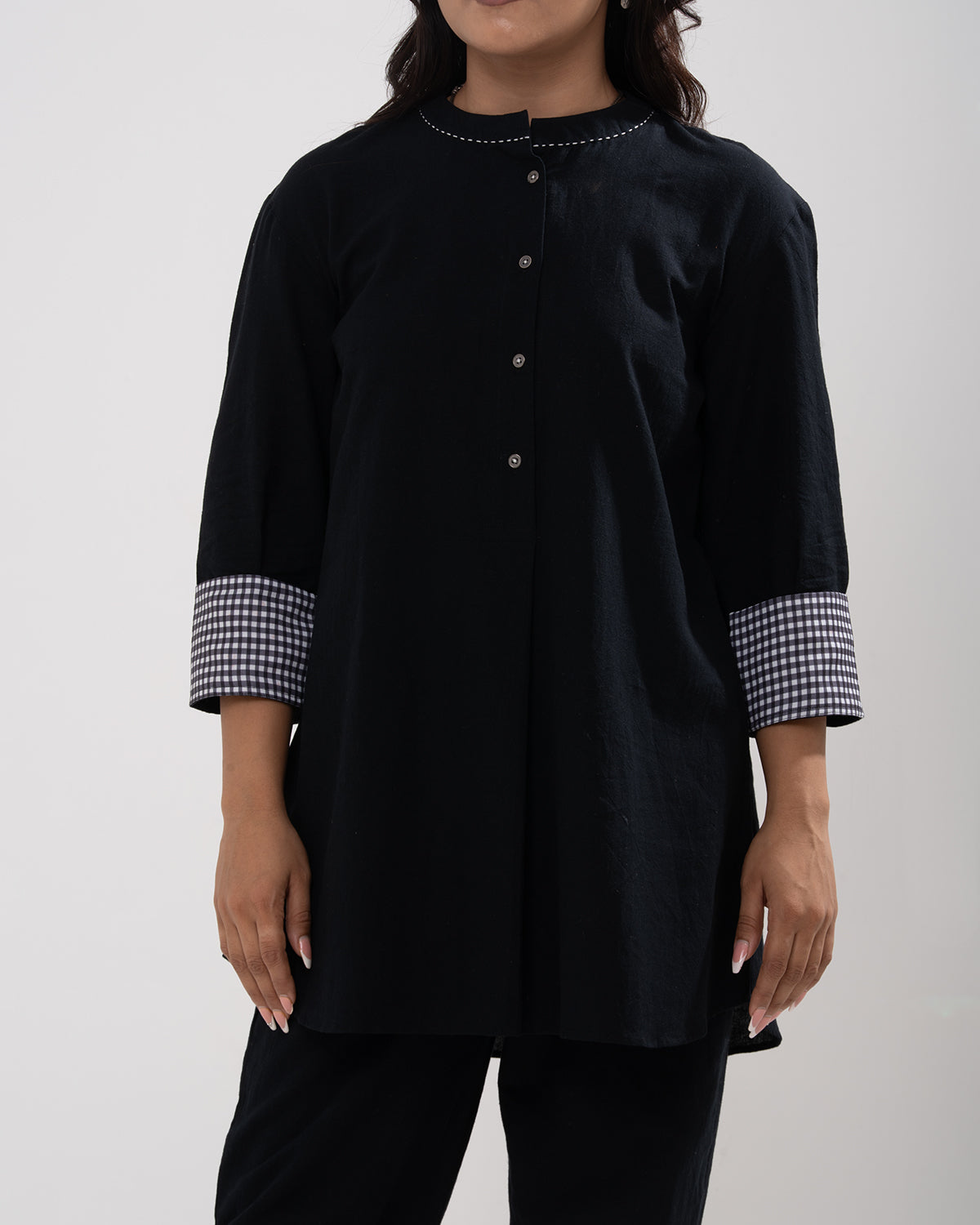 Black Gingham-Trimmed Cotton Co-ord Set