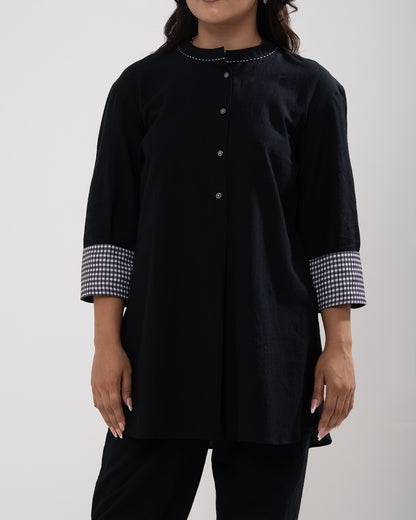 Black Gingham-Trimmed Cotton Co-ord Set