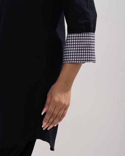 Black Gingham-Trimmed Cotton Co-ord Set