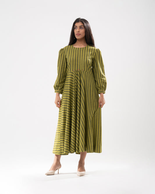 Olive Grove Striped Midi Dress
