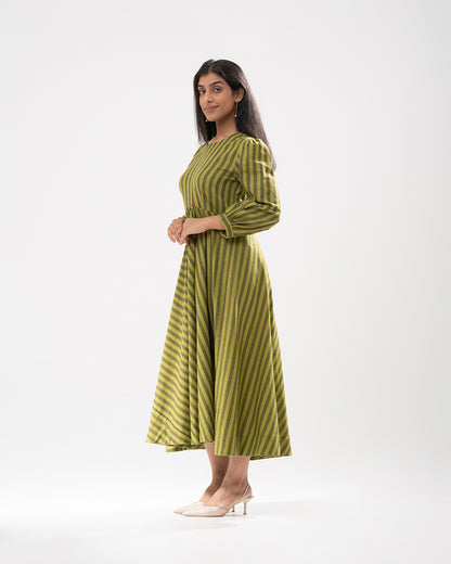 Olive Grove Striped Midi Dress