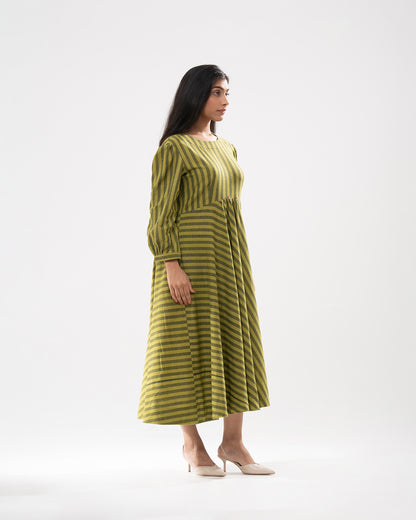 Olive Grove Striped Midi Dress