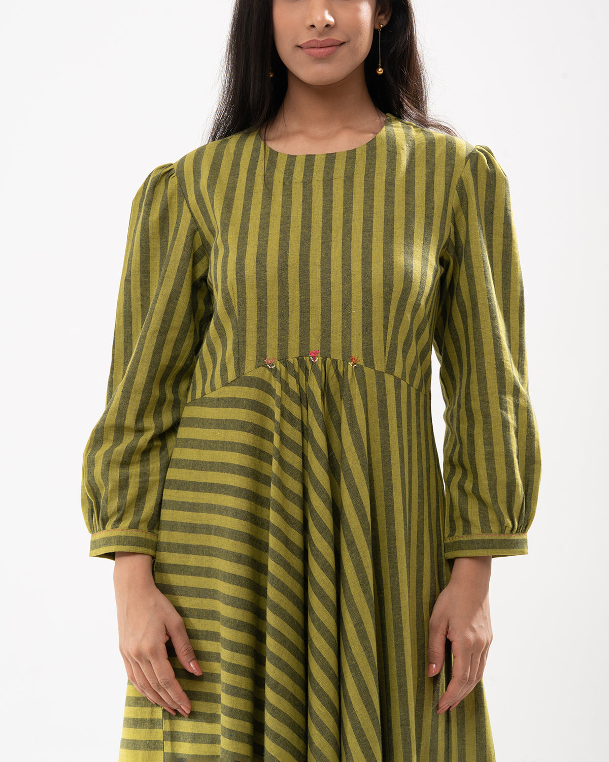 Olive Grove Striped Midi Dress