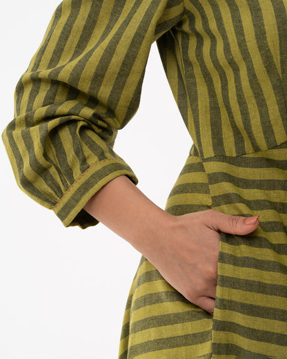 Olive Grove Striped Midi Dress