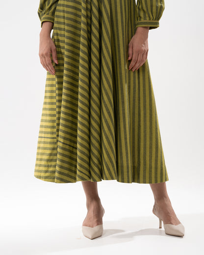Olive Grove Striped Midi Dress