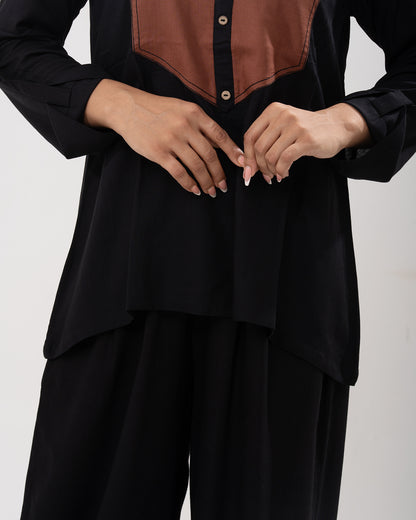 Black Colorblock Tunic Co-ord