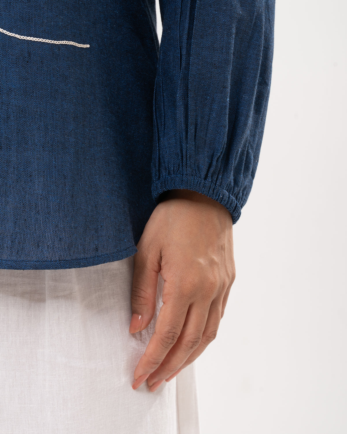 Denim Line Art Embroidered Shirt
