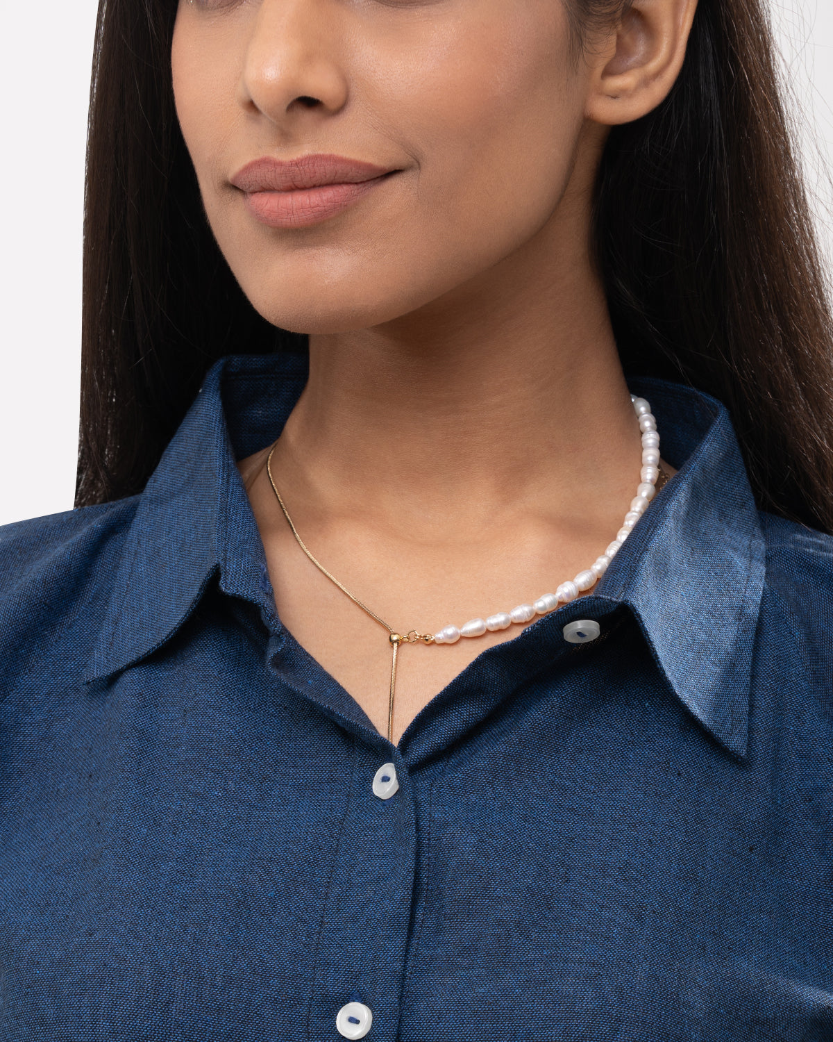 Denim Line Art Embroidered Shirt