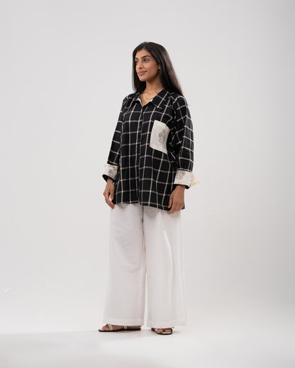 Windowpane Floral Contrast Shirt