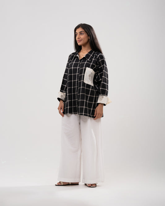 Windowpane Floral Contrast Shirt