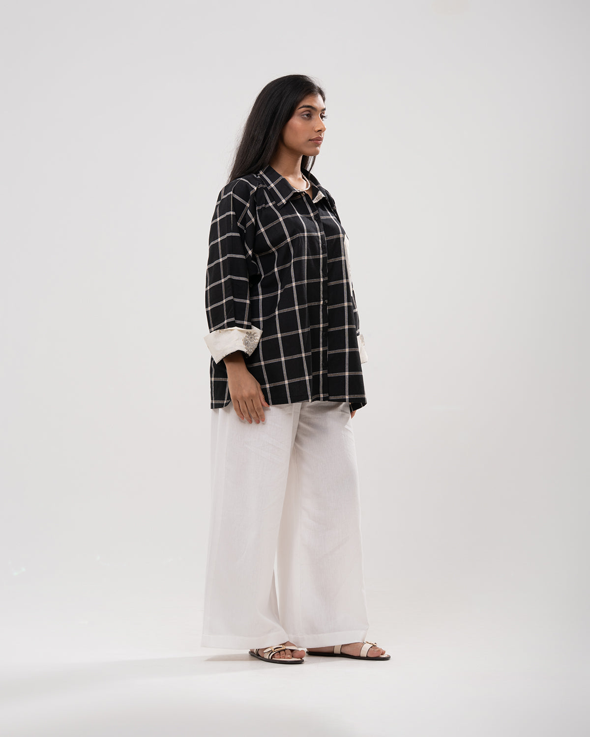 Windowpane Floral Contrast Shirt