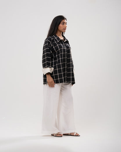 Windowpane Floral Contrast Shirt
