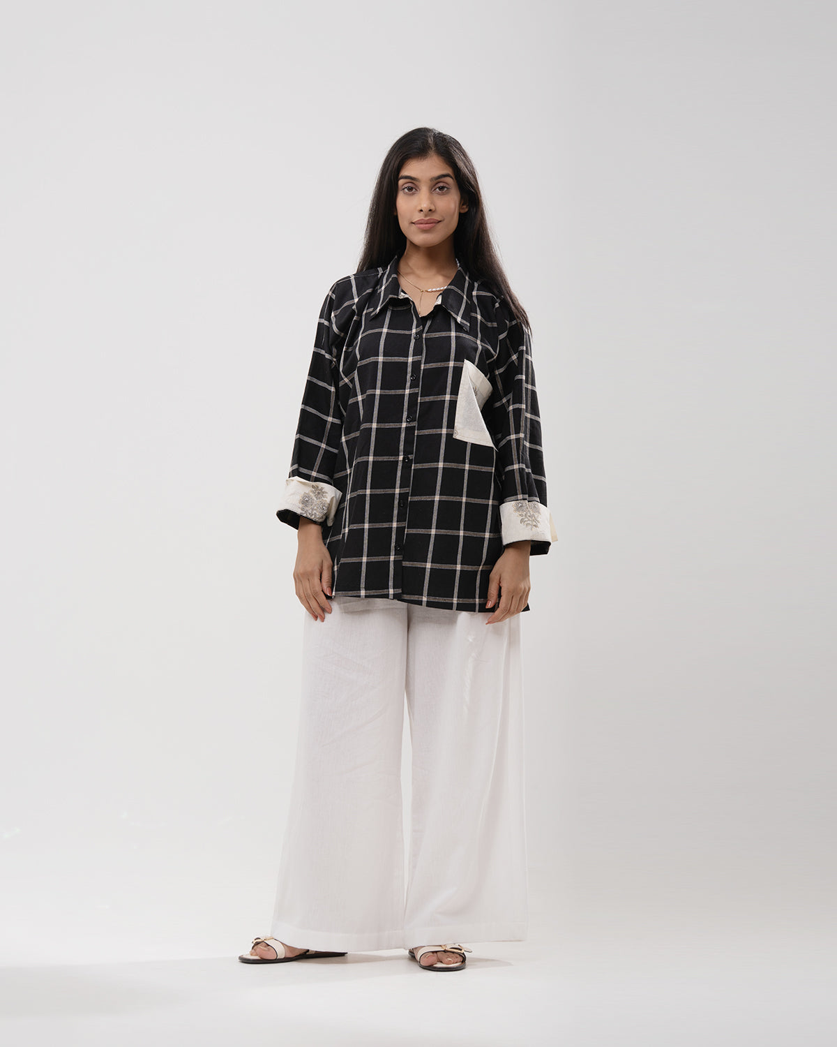 Windowpane Floral Contrast Shirt