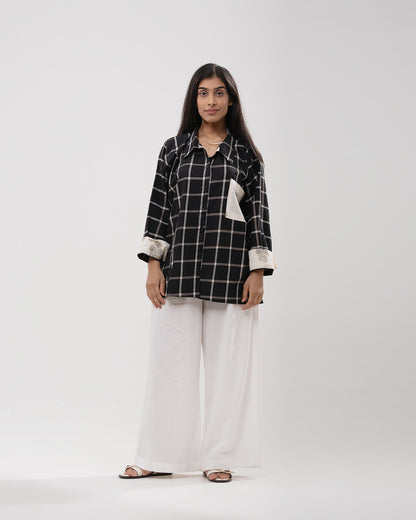 Windowpane Floral Contrast Shirt