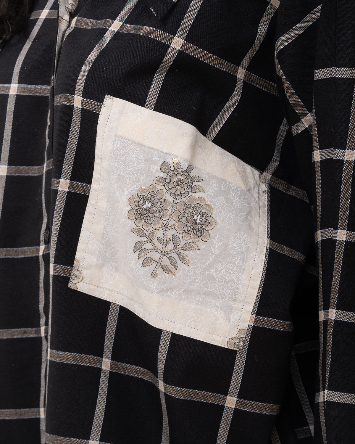 Windowpane Floral Contrast Shirt