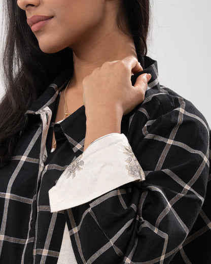Windowpane Floral Contrast Shirt
