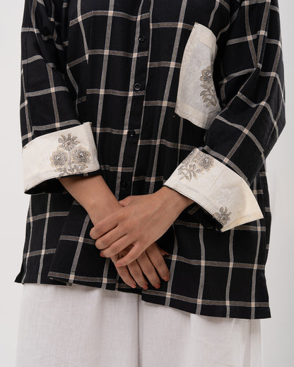 Windowpane Floral Contrast Shirt