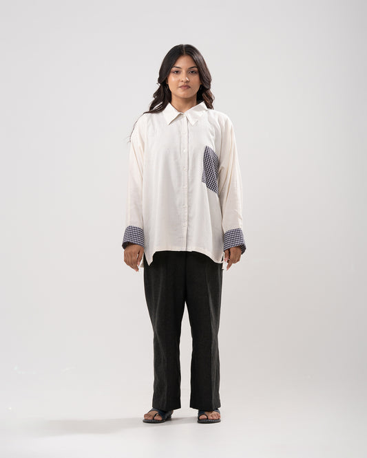Gingham Trim Relaxed Shirt