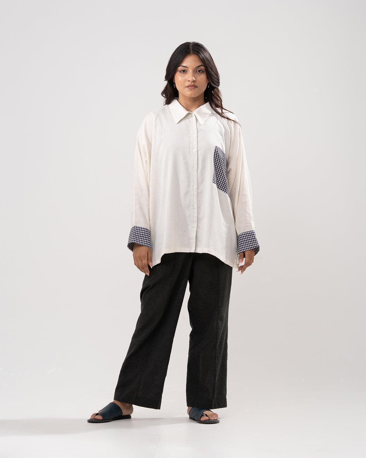 Gingham Trim Relaxed Shirt