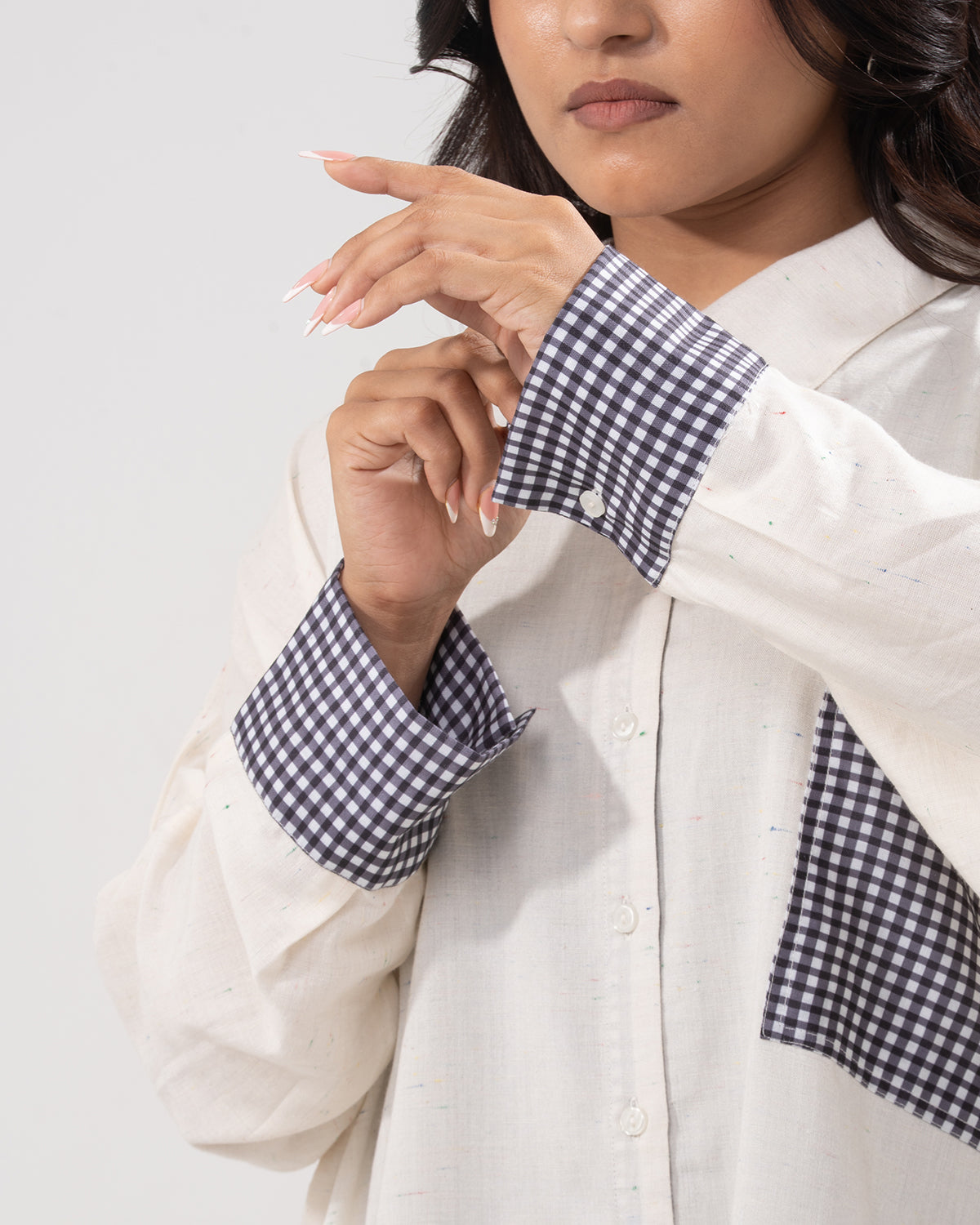 Gingham Trim Relaxed Shirt