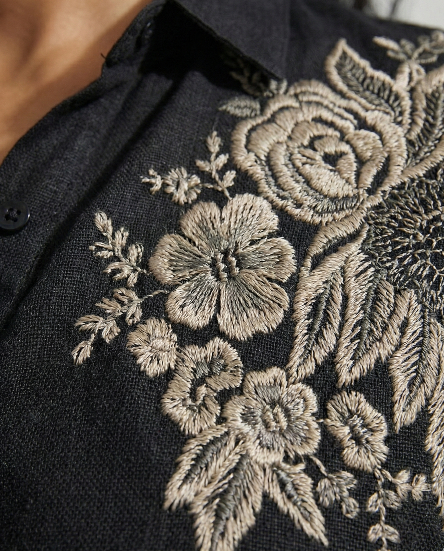 Silver Rose Rose Black Cotton linen Shirt