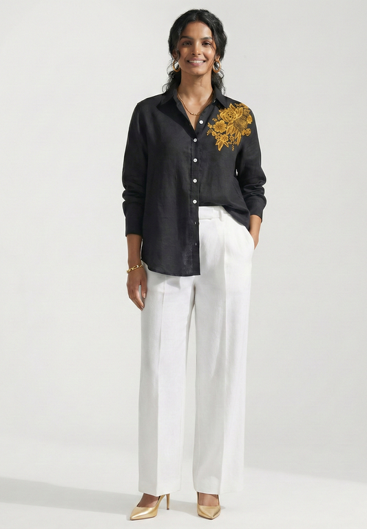 Gilded Rose Black Cotton linen Shirt
