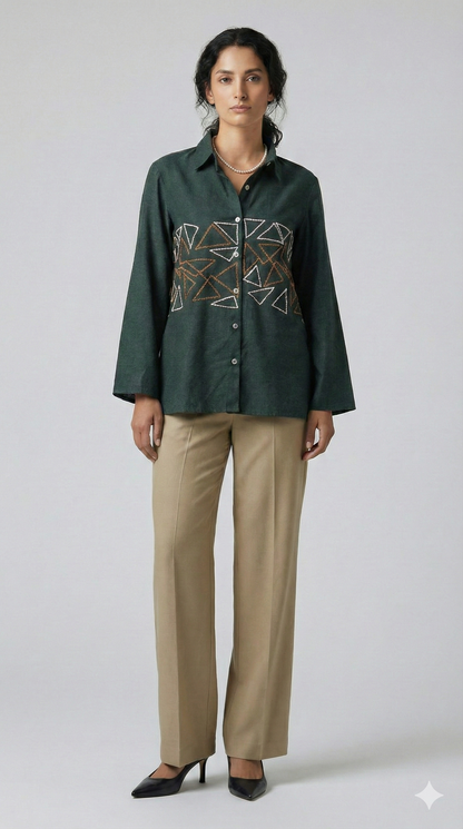 Geometric Forest Green Shirt