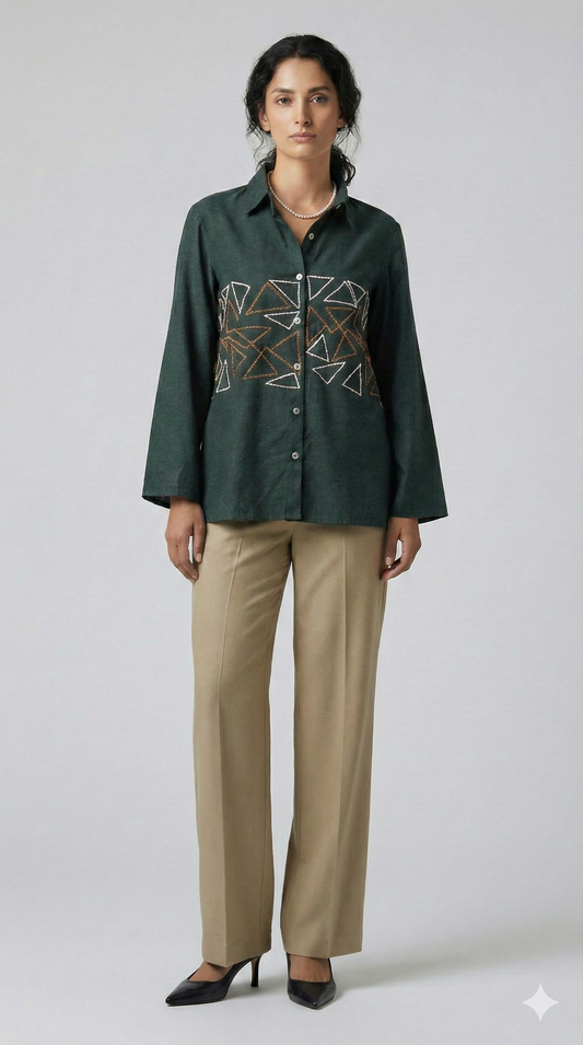 Geometric Forest Green Shirt