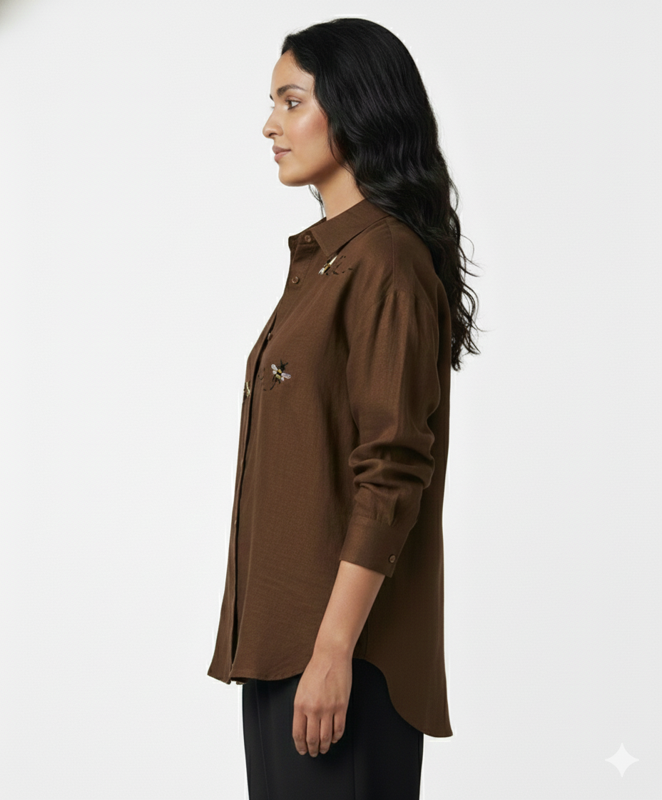Brown Bee Cotton Linen Shirt