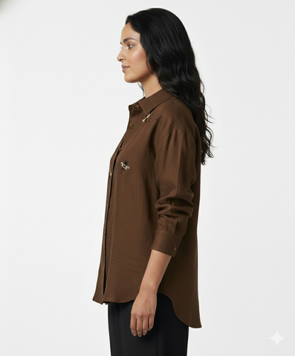 Brown Bee Cotton Linen Shirt
