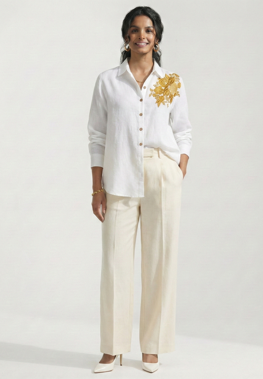 Ivory Rose Black Cotton linen Shirt