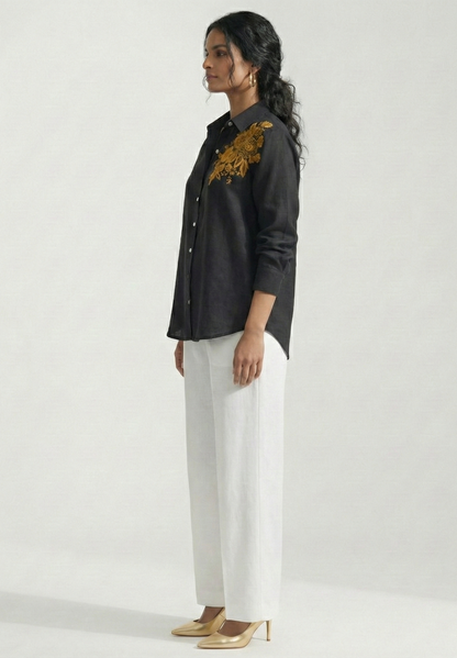 Gilded Rose Black Cotton linen Shirt