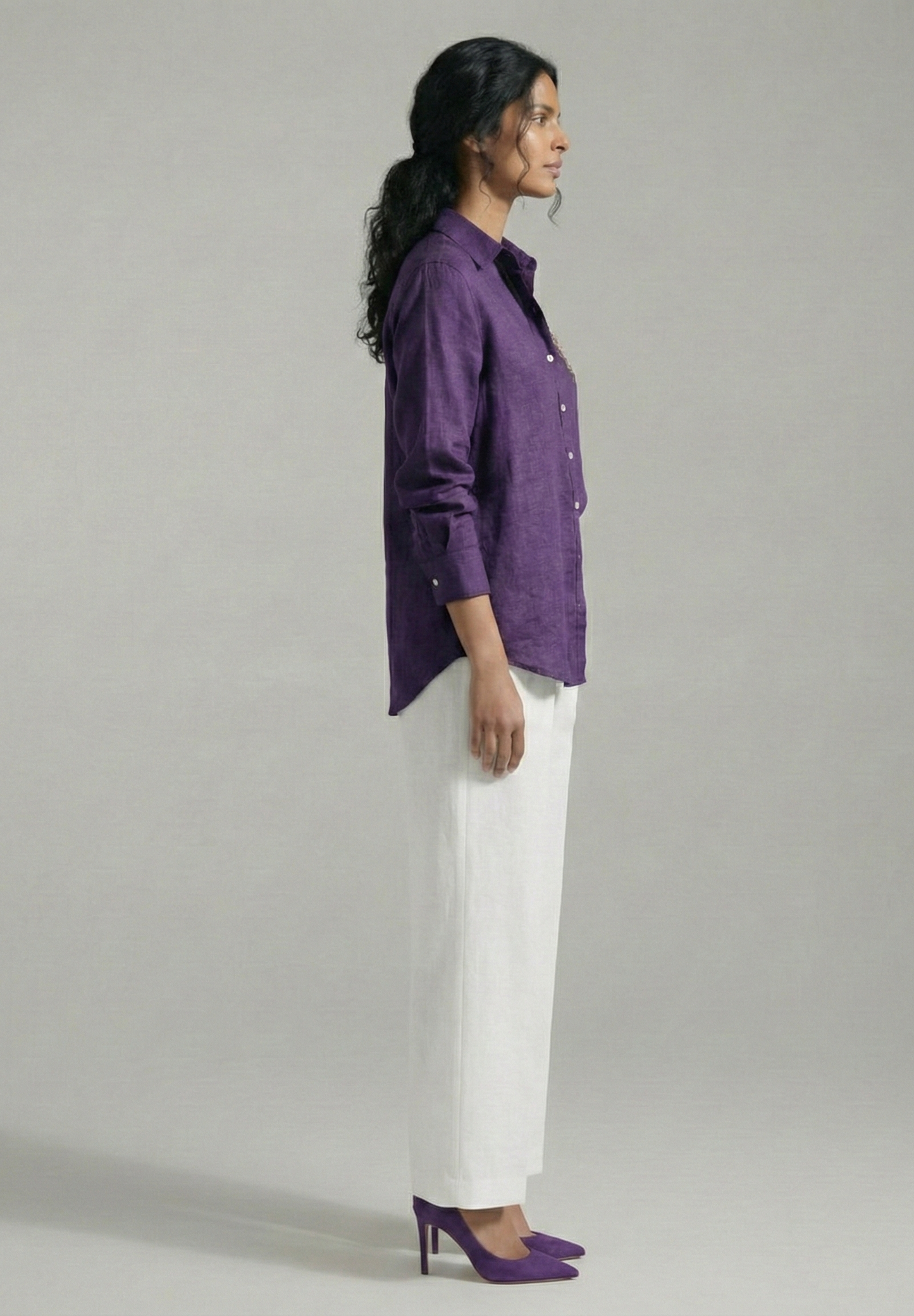 Plum Rose Rose Black Cotton linen Shirt