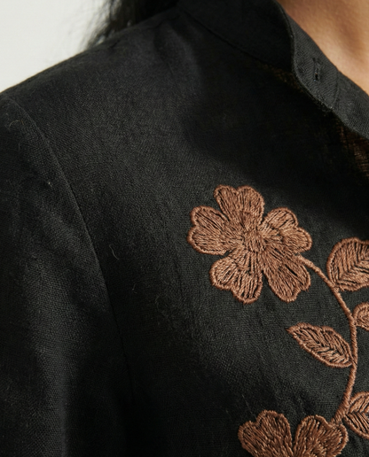 Noir Bloom Cotton Linen Shirt