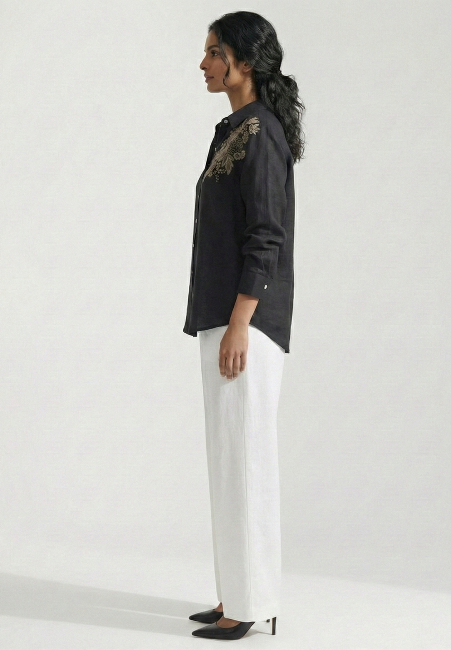 Silver Rose Rose Black Cotton linen Shirt